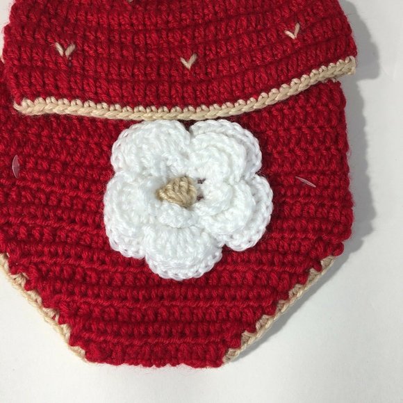 Hand Crocheted Hat And Diaper Cover Strawberry Sz 0-9 Months Infant Baby Photo - Picture 2 of 12